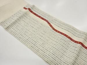 手織り真綿紬変わり縞に小花模様織出し名古屋帯